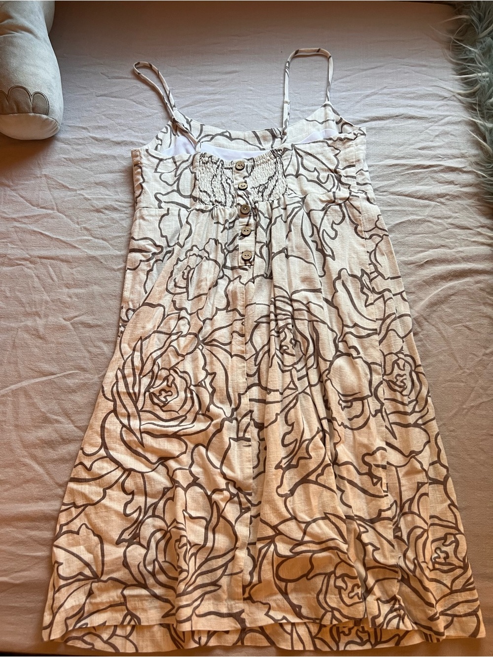 Summer Floral Button-Front Spaghetti Strap Dress - Cream/Gray